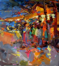 Cafe Near The Sea - oil, canvas