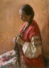 Portrait Of A Girl In A Russian Dress - oil, canvas
