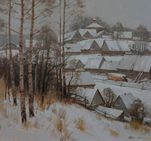 Winter Village - oil, canvas