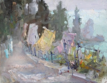 Chekhovka - oil, canvas on cardboard 