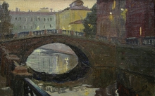 Evening At The Canal - oil, canvas